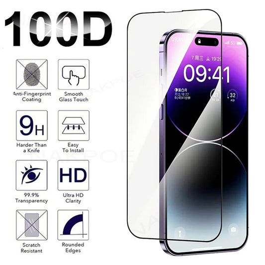 100d Full Tempered Glass For Apple Iphone 14 Plus 13 Mini 12 11 Pro