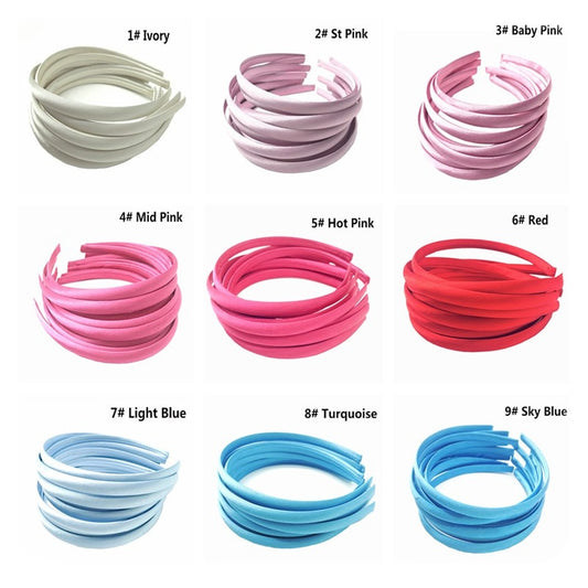 10pcs/lot 10mm 30 Candy Colors Satin Fabric Covered Resin Hairband